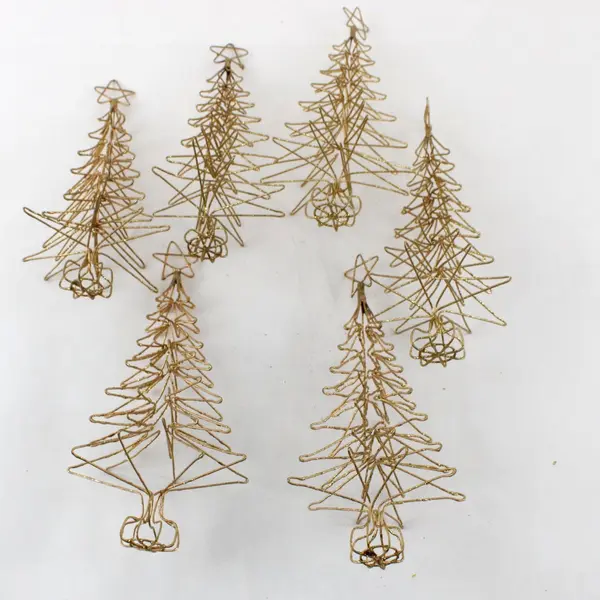 Lot of 6 Gold Glitter Wire Christmas Trees 6 in Holiday Decor