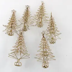 Lot of 6 Gold Glitter Wire Christmas Trees 6 in Holiday Decor