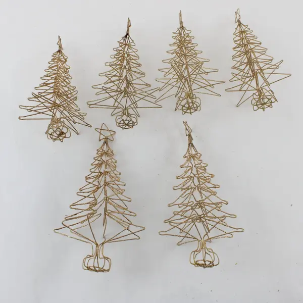 Lot of 6 Gold Glitter Wire Christmas Trees 6 in Holiday Decor