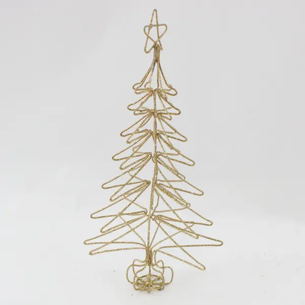 Lot of 6 Gold Glitter Wire Christmas Trees 6 in Holiday Decor