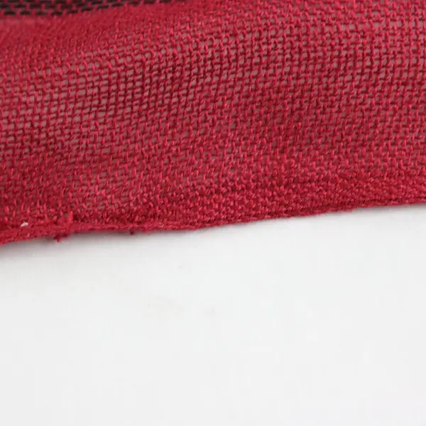 Red Striped Sheer Scarf Gold Metallic Thread Fringe Ends Boho 67in