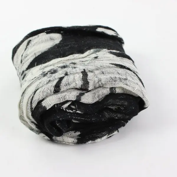 Sheer Knit Black and White Floral Scarf Fringe Ends 60''x16.5''