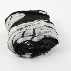 Sheer Knit Black and White Floral Scarf Fringe Ends 60''x16.5''