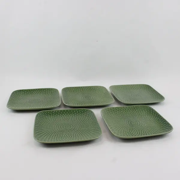Set of 5 Textured Green Square Salad Plates 8.5"