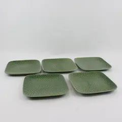 Set of 5 Textured Green Square Salad Plates 8.5"