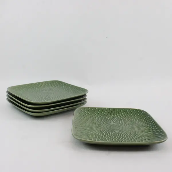 Set of 5 Textured Green Square Salad Plates 8.5"