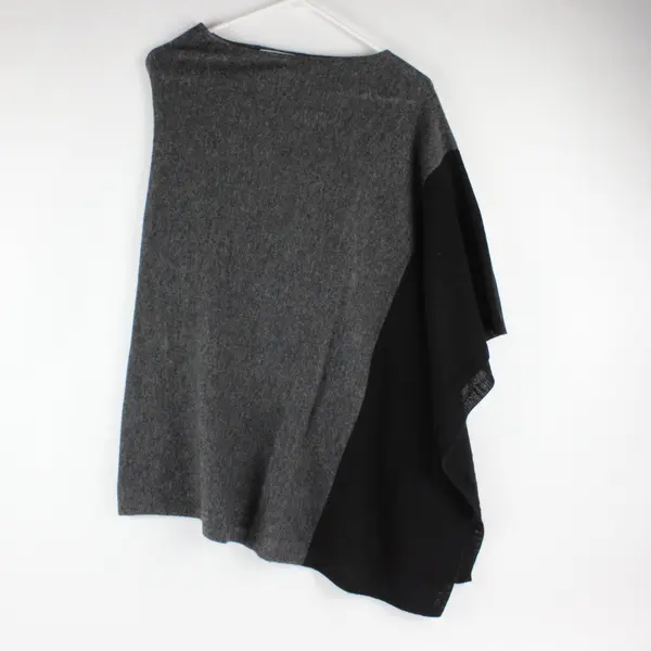 Celeste Cashmere Wool Blend Poncho Sweater Grey Black Colorblock OS 