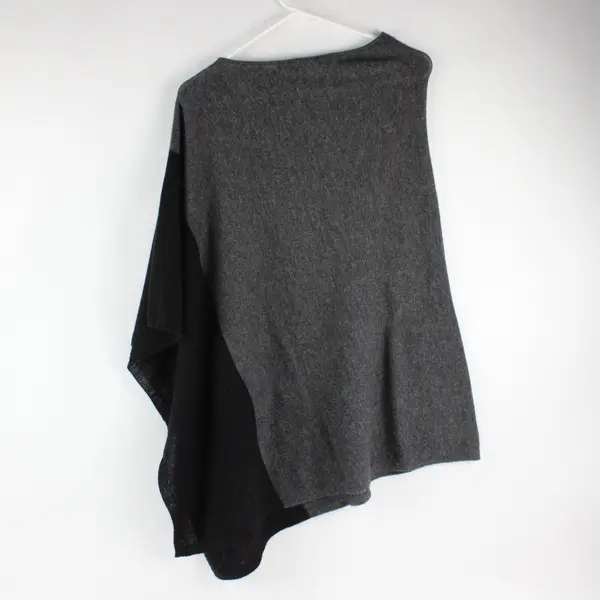 Celeste Cashmere Wool Blend Poncho Sweater Grey Black Colorblock OS 