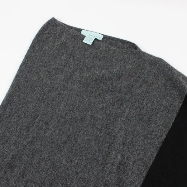 Celeste Cashmere Wool Blend Poncho Sweater Grey Black Colorblock OS 