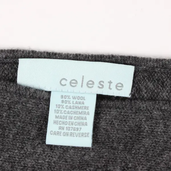 Celeste Cashmere Wool Blend Poncho Sweater Grey Black Colorblock OS 