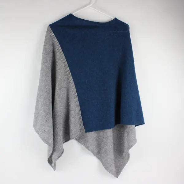 Celeste Poncho Colorblock Blue & Gray Wool Cashmere Blend One Size