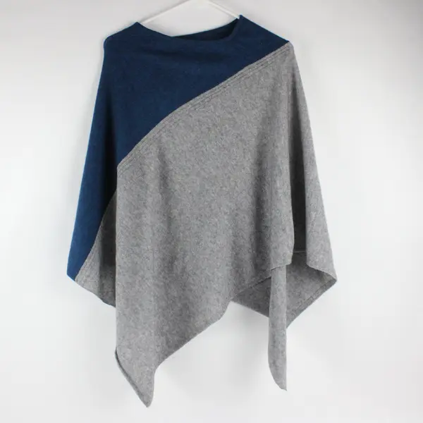 Celeste Poncho Colorblock Blue & Gray Wool Cashmere Blend One Size