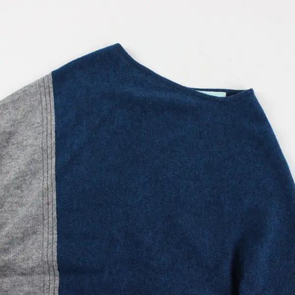 Celeste Poncho Colorblock Blue & Gray Wool Cashmere Blend One Size