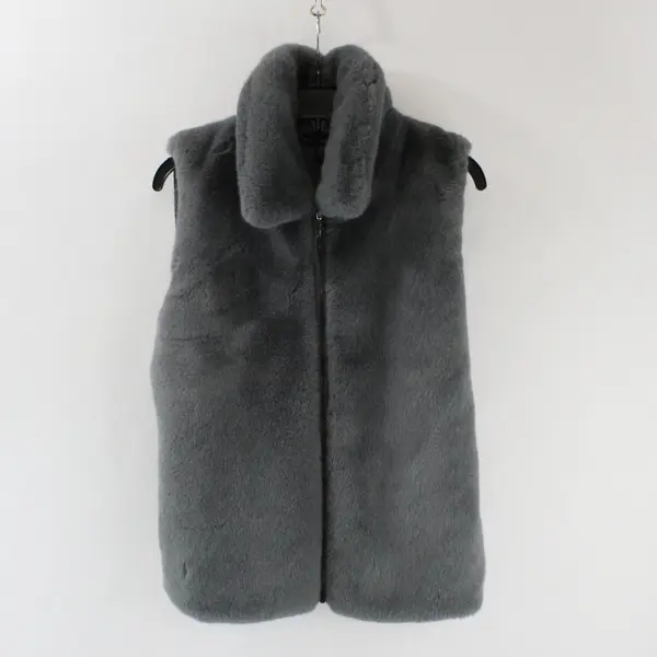White House Black Market Gray Faux Fur Zip Up Vest Women's Medium