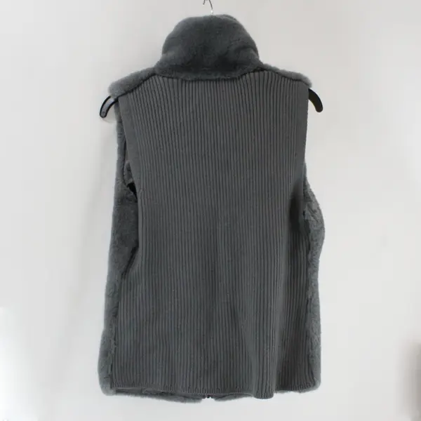 White House Black Market Gray Faux Fur Zip Up Vest Women's Medium
