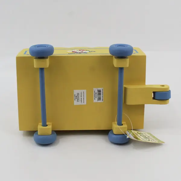 Vintage 2003 Sage County Mercantile Wooden Wagon Pull Toy Yellow Blue 12in