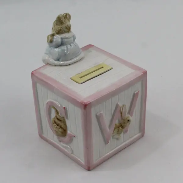 Vintage 1990 Schmid Beatrix Potter Porcelain Coin Bank 5.5in