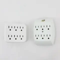 Lot of 2 White 6-Outlet Grounded 3-Prong AC Wall Taps 1 GE 1 Unbranded