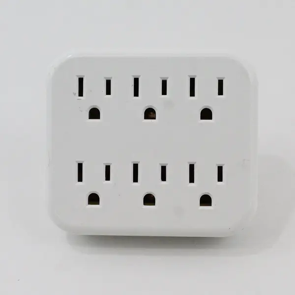 Lot of 2 White 6-Outlet Grounded 3-Prong AC Wall Taps 1 GE 1 Unbranded