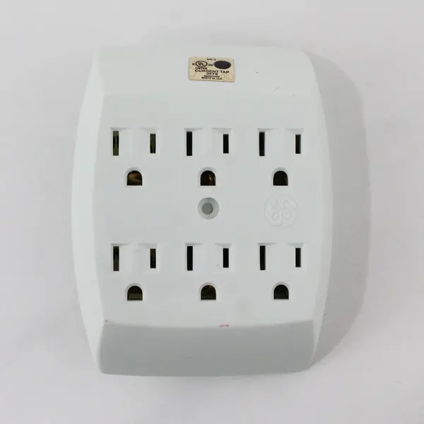 Lot of 2 White 6-Outlet Grounded 3-Prong AC Wall Taps 1 GE 1 Unbranded