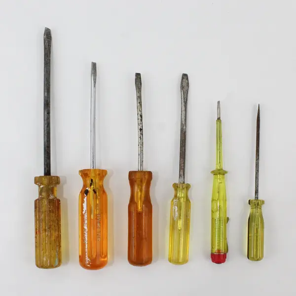 Lot of 6 Vintage Flathead Screwdrivers BULL DRIVER USA Amber Yellow Handles