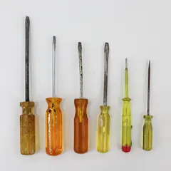 Lot of 6 Vintage Flathead Screwdrivers BULL DRIVER USA Amber Yellow Handles