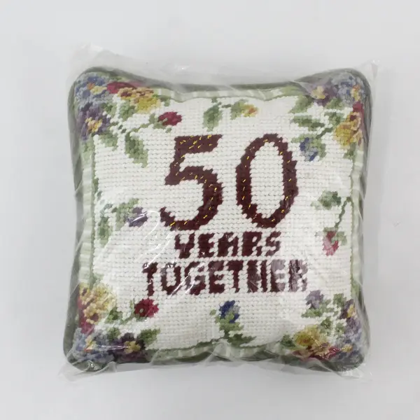 Needlepoint 50th Wedding Anniversary Throw Pillow 50 Years Together Floral