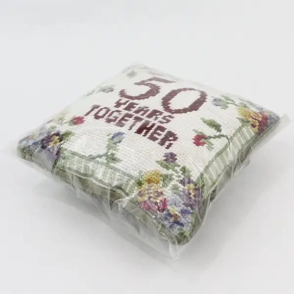 Needlepoint 50th Wedding Anniversary Throw Pillow 50 Years Together Floral