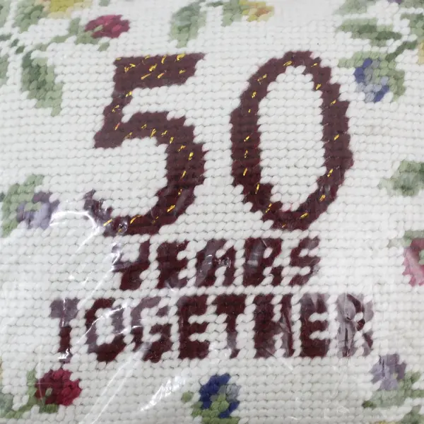 Needlepoint 50th Wedding Anniversary Throw Pillow 50 Years Together Floral