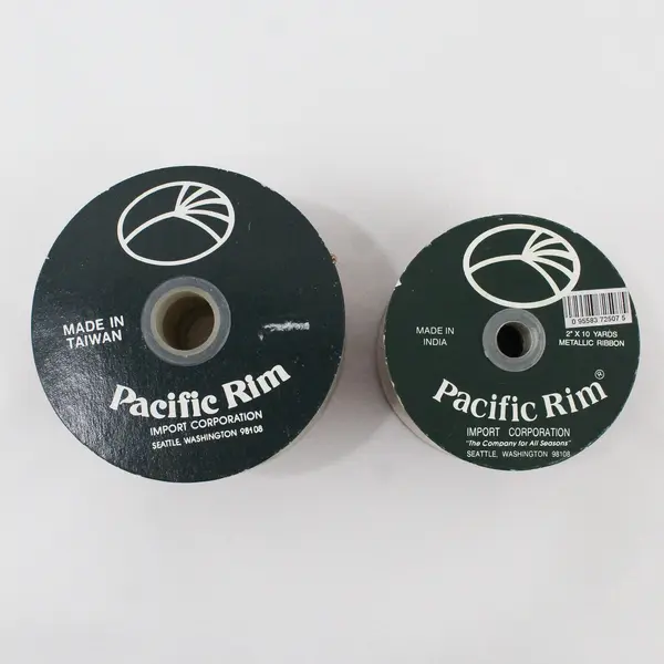 Lot of 2 Vtg. Pacific Rim Red & Pink/Green Metallic Ribbon Spools 