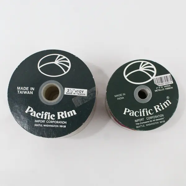 Lot of 2 Vtg. Pacific Rim Red & Pink/Green Metallic Ribbon Spools 