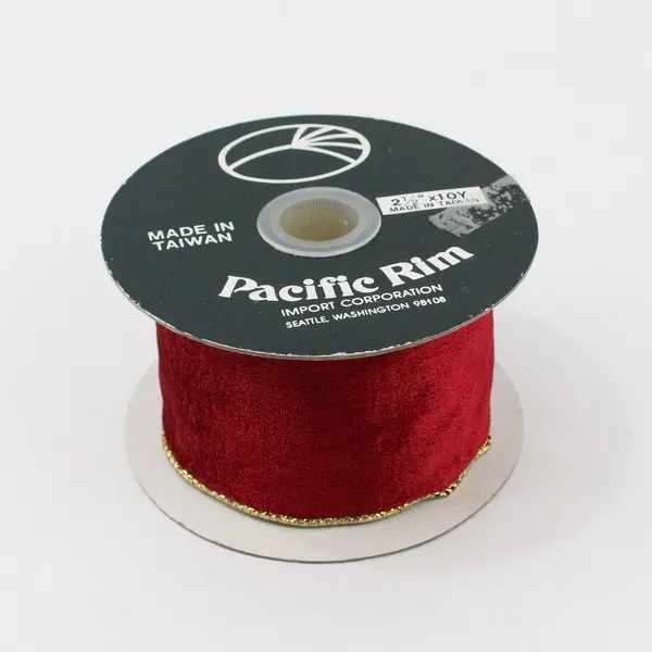 Lot of 2 Vtg. Pacific Rim Red & Pink/Green Metallic Ribbon Spools 