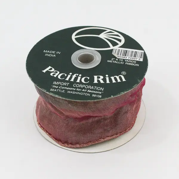 Lot of 2 Vtg. Pacific Rim Red & Pink/Green Metallic Ribbon Spools 
