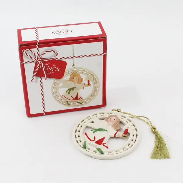 Lenox Pierced Figural Ceramic Angel Ornament 4.5 x 4.25in Christmas Collectible