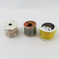 Lot of 3 Vintage Spools of Ribbon - green (wired), yellow & gold, 2 are new 