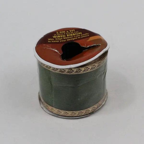 Lot of 3 Vintage Spools of Ribbon - green (wired), yellow & gold, 2 are new 
