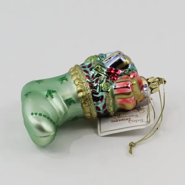 VTG Fitz and Floyd Blown Glass Ornament Christmas Stocking Full of Gifts 4.25"