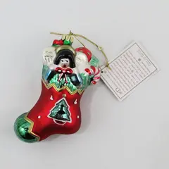 VTG Fitz and Floyd Blown Glass Ornament Christmas Stocking Full of Gifts 5"