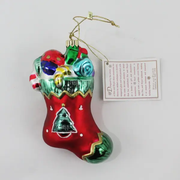 VTG Fitz and Floyd Blown Glass Ornament Christmas Stocking Full of Gifts 5"