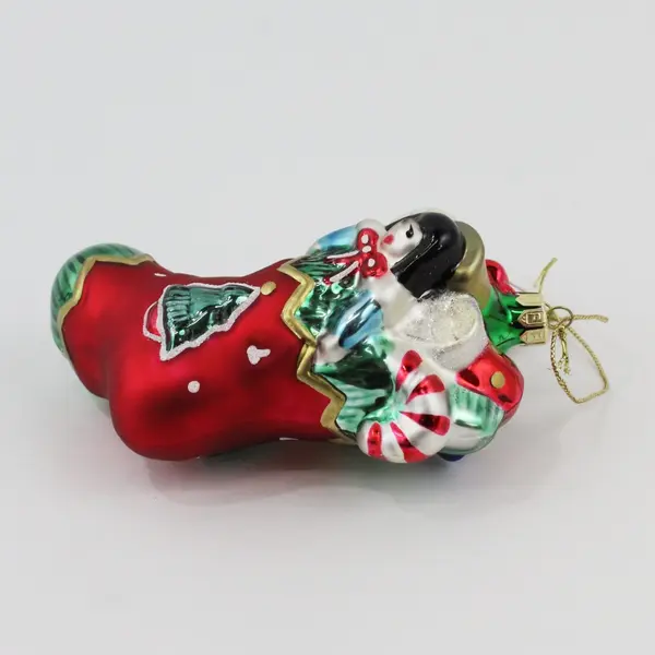 VTG Fitz and Floyd Blown Glass Ornament Christmas Stocking Full of Gifts 5"