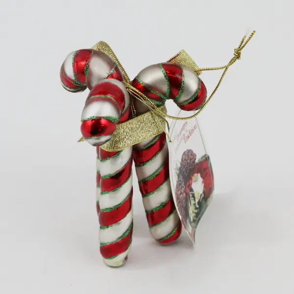 VTG Fitz and Floyd Blown Glass Christmas Ornament 3 Candy Canes Together 4" Good