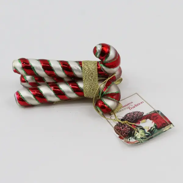 VTG Fitz and Floyd Blown Glass Christmas Ornament 3 Candy Canes Together 4" Good