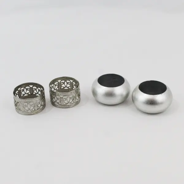 Lot of 4 Silver-Tone Metal Napkin Rings, 2 Pierced Openwork Floral Scrollwork