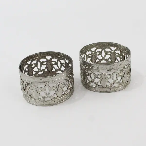 Lot of 4 Silver-Tone Metal Napkin Rings, 2 Pierced Openwork Floral Scrollwork