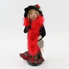 Byers Choice 1996 Woman Caroler Figurine Plaid Skirt Red Feather Boa