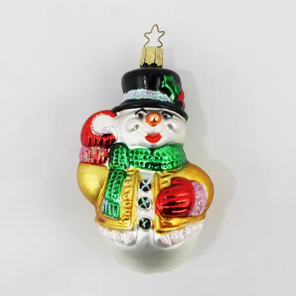 VTG Inge Glas Hand Painted Mouth Blown German Ornament Snowman W/Snowball 4.5"