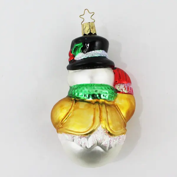 VTG Inge Glas Hand Painted Mouth Blown German Ornament Snowman W/Snowball 4.5"