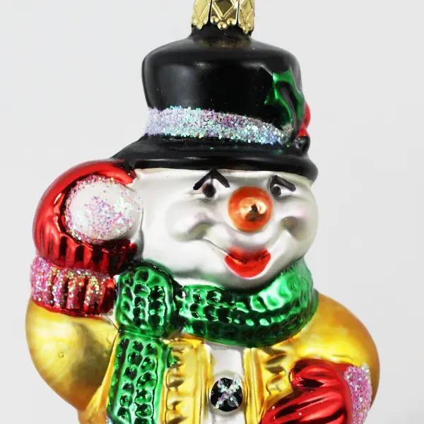 VTG Inge Glas Hand Painted Mouth Blown German Ornament Snowman W/Snowball 4.5"