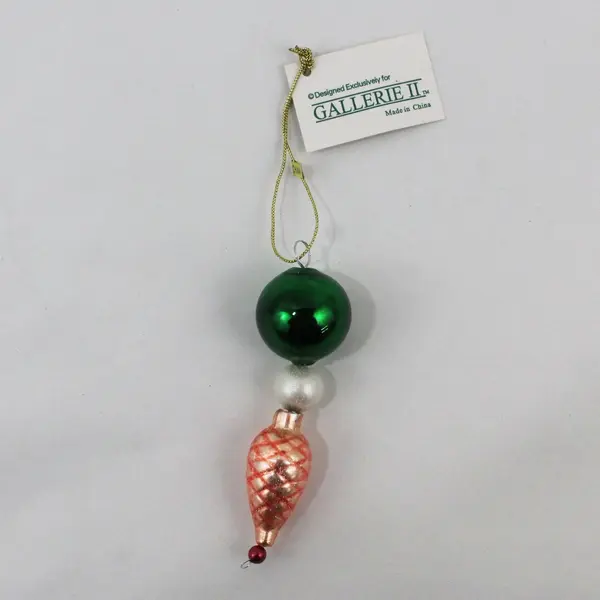 Vintage Gallerie II Christmas Ornament 4" 2 Balls Red Finial Tag