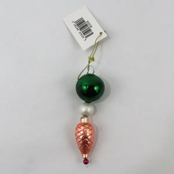 Vintage Gallerie II Christmas Ornament 4" 2 Balls Red Finial Tag
